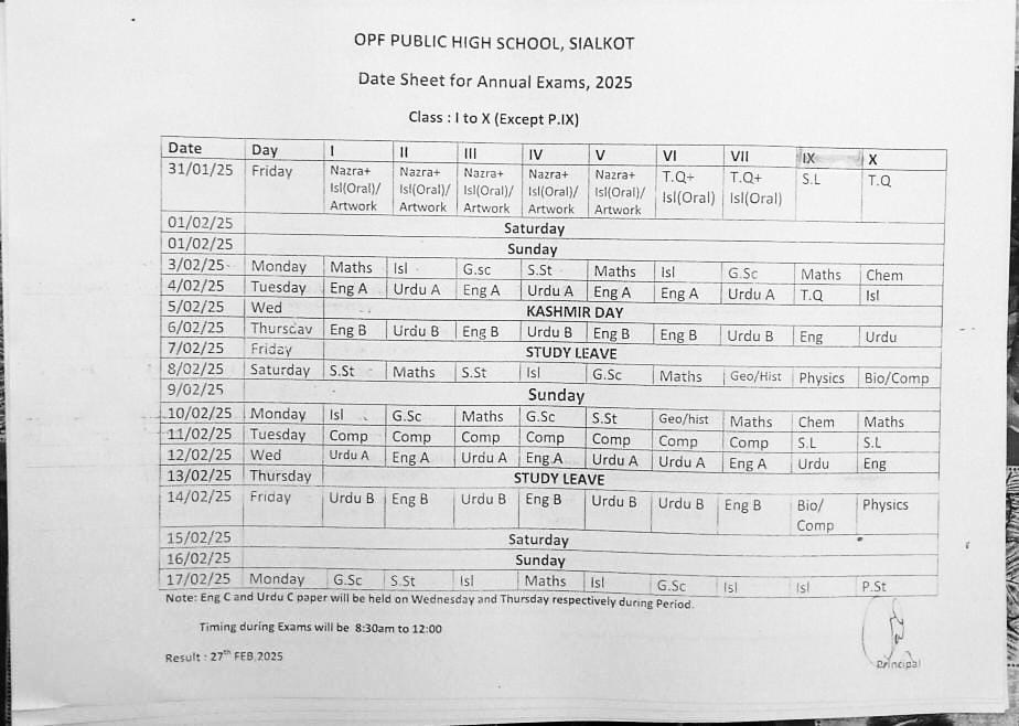 Date Sheet